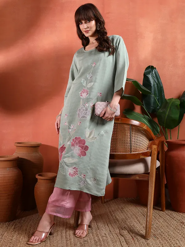 Mint_Green_Cotton_Floral_Straight_Kurta_For_Women