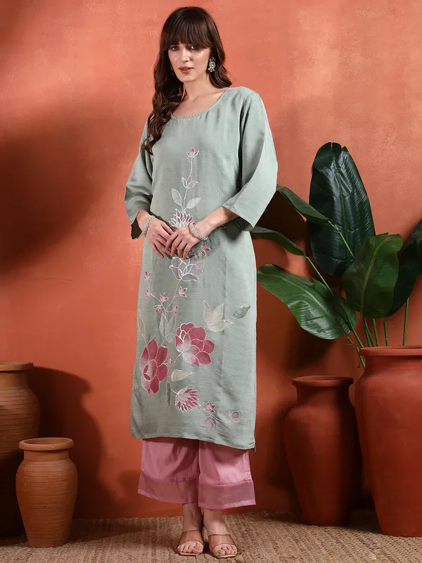 Mint_Green_Cotton_Floral_Straight_Kurta_For_Women