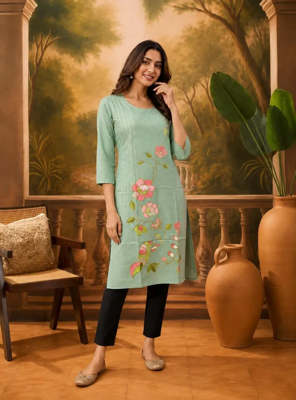 Mint_Green_Crepe_Straight_Floral_Kurta_For_Women