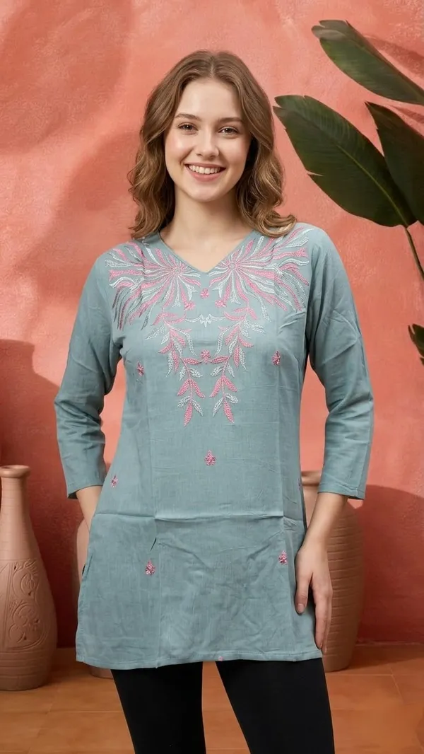 Blue_Silk_Blend_Straight_Kurti_For_Women