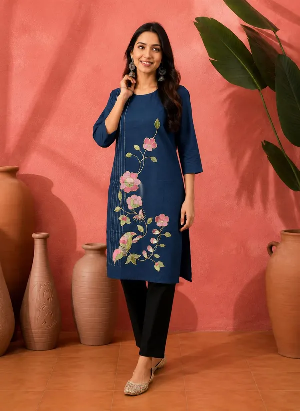 Navy_Blue_Crepe_Straight_Embroidered_Kurta_For_Women