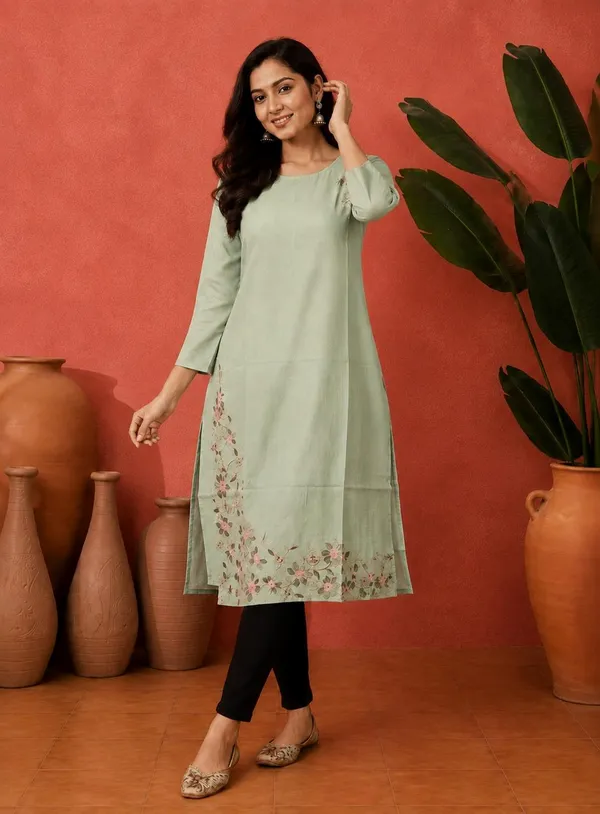 Mint_Green_Vatican_Silk_Floral_Print_Straight_Kurta_For_Women