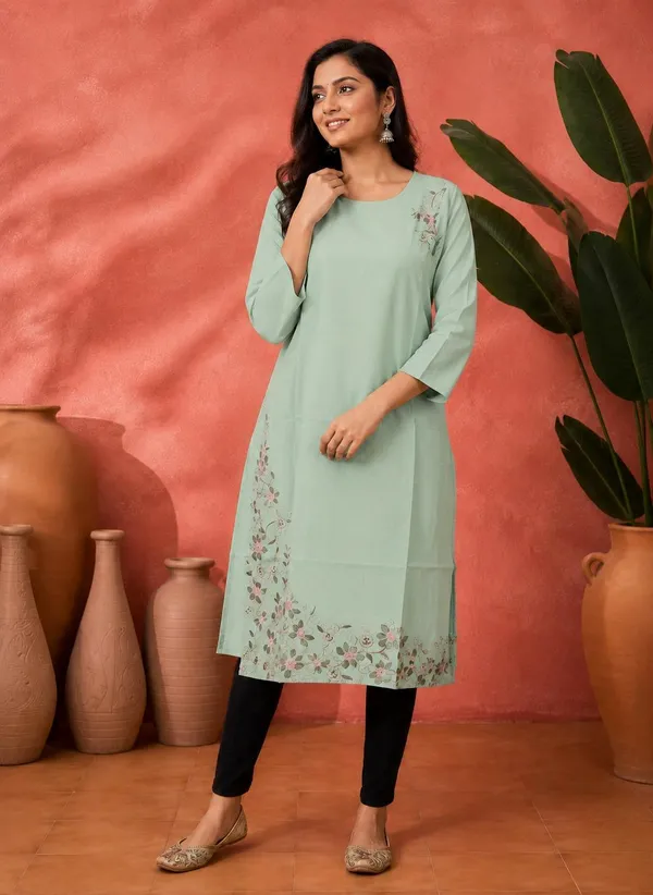 Mint_Green_Vatican_Silk_Floral_Print_Straight_Kurta_For_Women