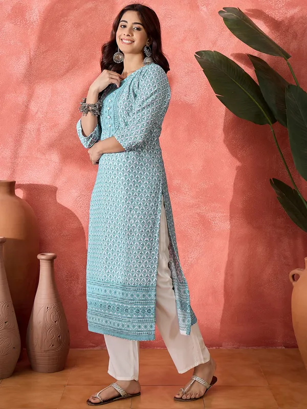 Blue_Chanderi_Silk_Printed_Straight_Kurta_For_Women