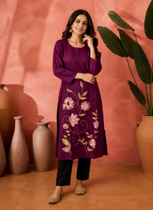 Purple_Crepe_Embroidered_Straight_Kurta_For_Women