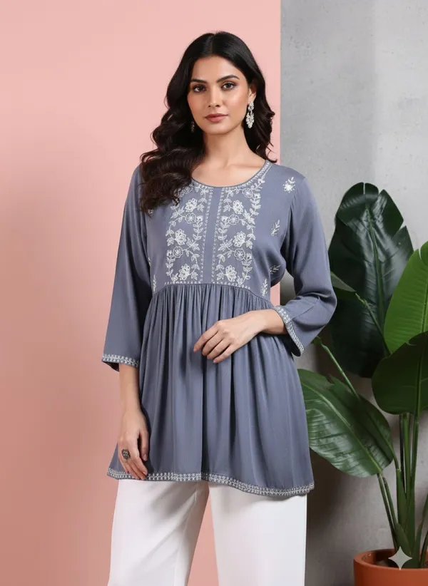 Grey_Chanderi_Silk_Embroidered_A_Line_Kurti_For_Women