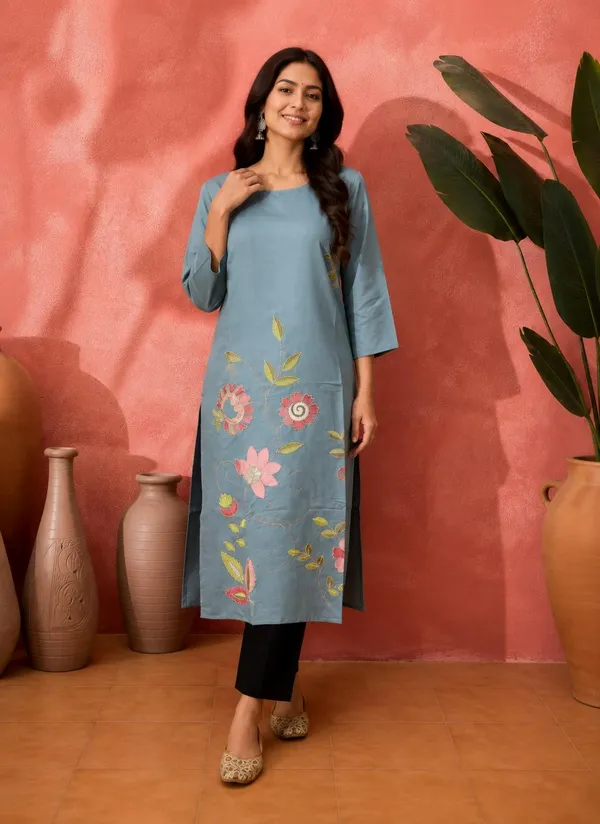 Blue_Crepe_Embroidered_Straight_Kurta_For_Women