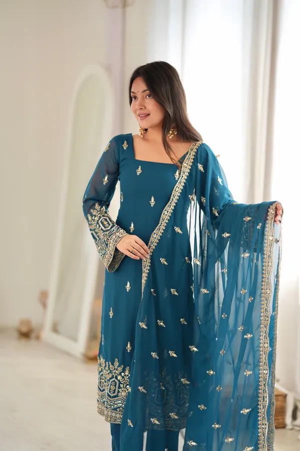 Teal_Faux_Georgette_Straight_Kurta_Set_For_Women