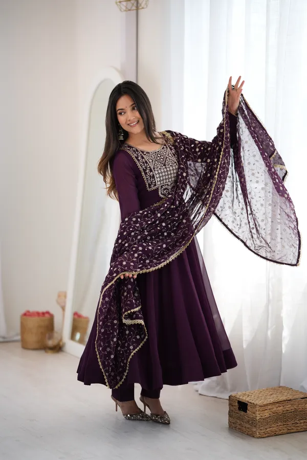 Purple_Pure_Faux_Blooming_Georgette_Anarkali_Kurta_Set_For_Women