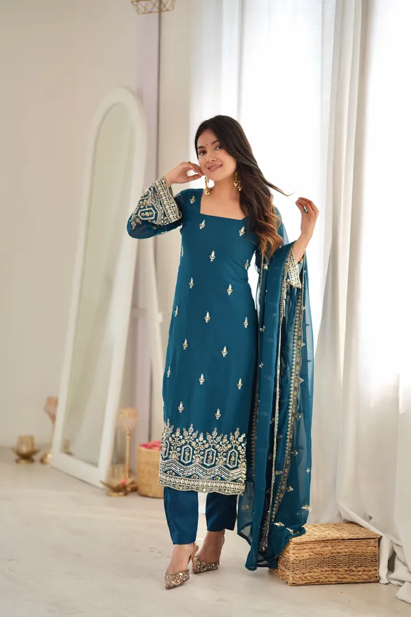 Teal_Faux_Georgette_Straight_Kurta_Set_For_Women