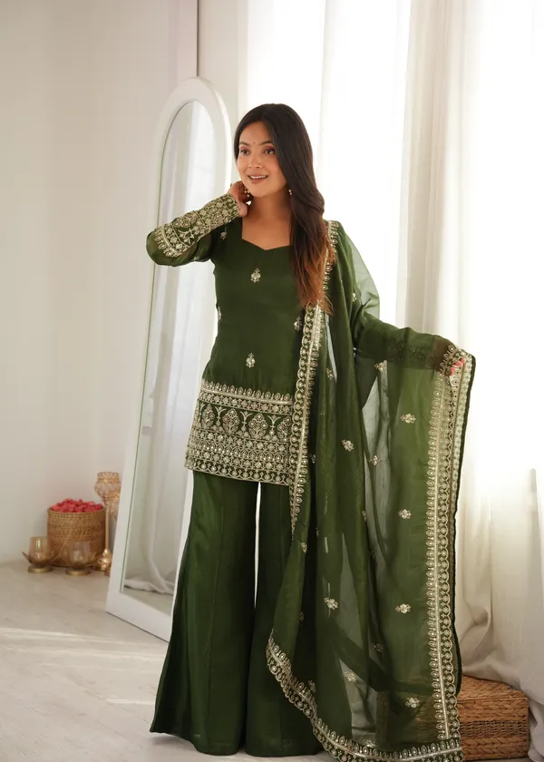 Green_Crunchy_Silk_Straight_Kurta_Set_For_Women