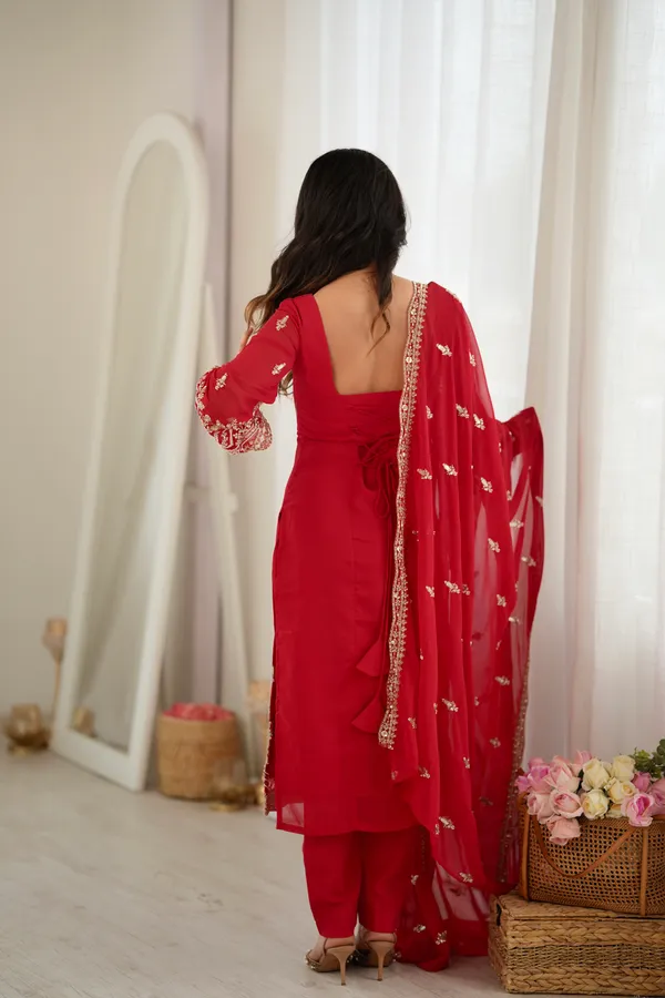 Red_Faux_Georgette_Straight_Fit_Suit_Set_For_Women