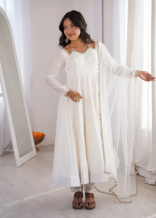 White_Roman_Silk_Chanderi_Anarkali_Suit_Set_For_Women