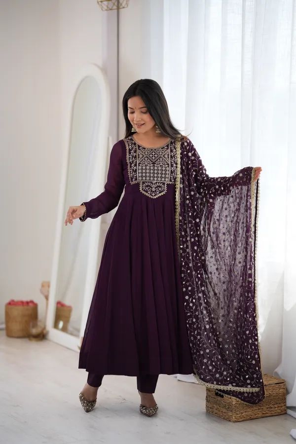 Purple_Pure_Faux_Blooming_Georgette_Anarkali_Kurta_Set_For_Women