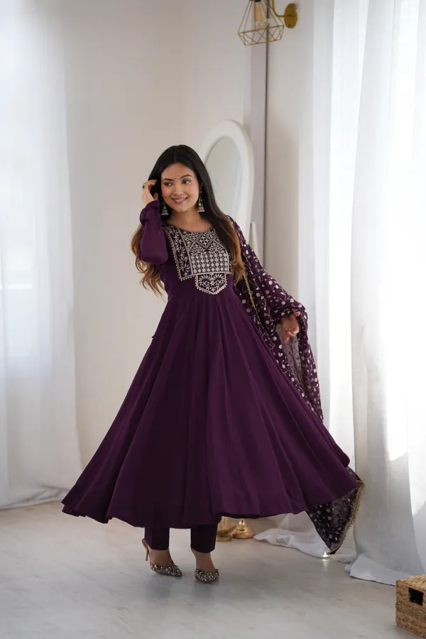 Purple_Pure_Faux_Blooming_Georgette_Anarkali_Kurta_Set_For_Women