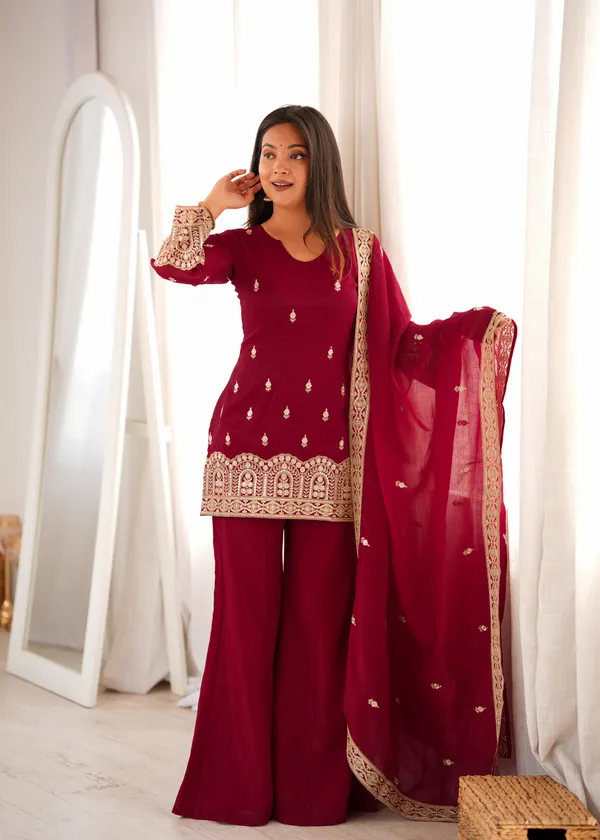 Maroon_Crunchy_Silk_Georgette_Kurta_Set_For_Women