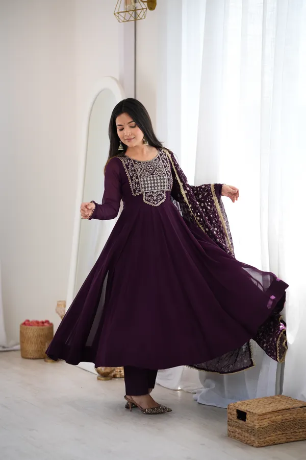 Purple_Pure_Faux_Blooming_Georgette_Anarkali_Kurta_Set_For_Women