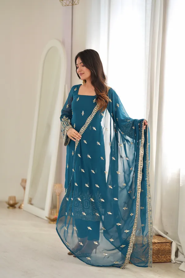 Teal_Faux_Georgette_Straight_Kurta_Set_For_Women