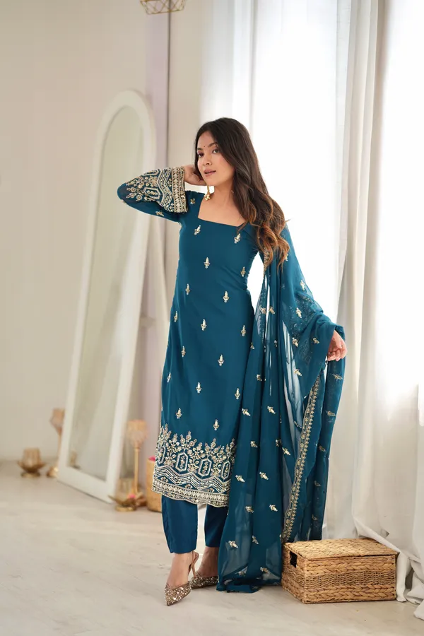 Teal_Faux_Georgette_Straight_Kurta_Set_For_Women