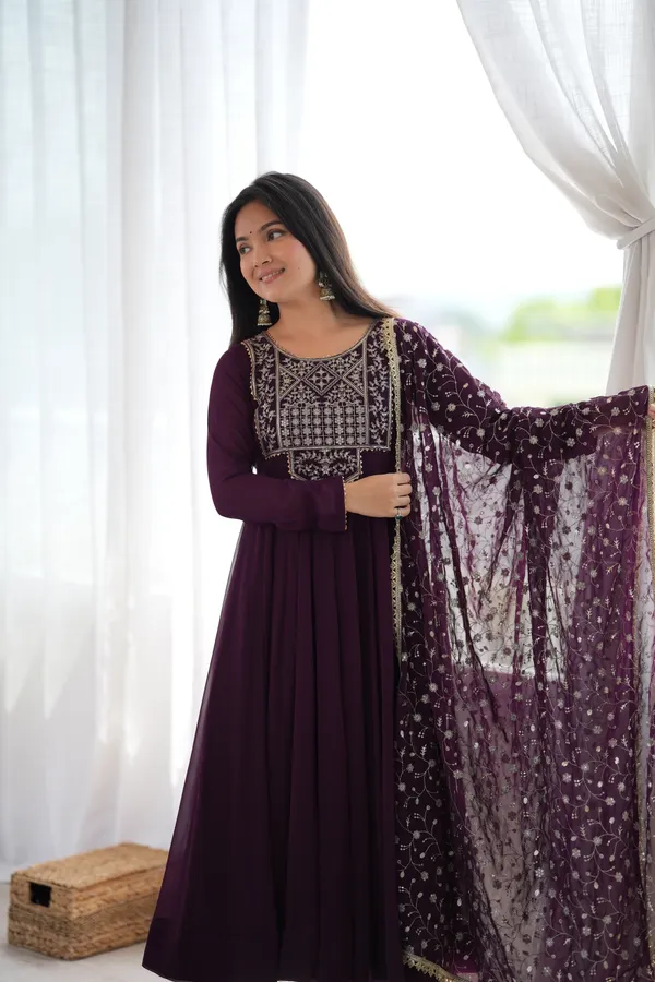 Purple_Pure_Faux_Blooming_Georgette_Anarkali_Kurta_Set_For_Women