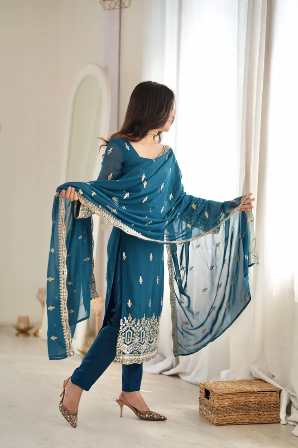 Teal_Faux_Georgette_Straight_Kurta_Set_For_Women