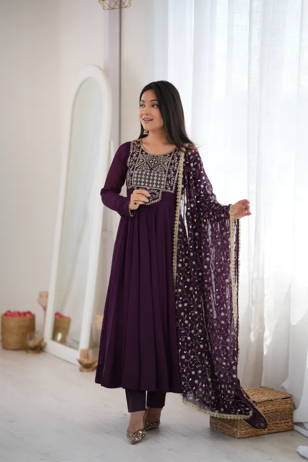 Purple_Pure_Faux_Blooming_Georgette_Anarkali_Kurta_Set_For_Women