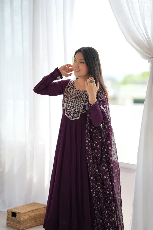 Purple_Pure_Faux_Blooming_Georgette_Anarkali_Kurta_Set_For_Women