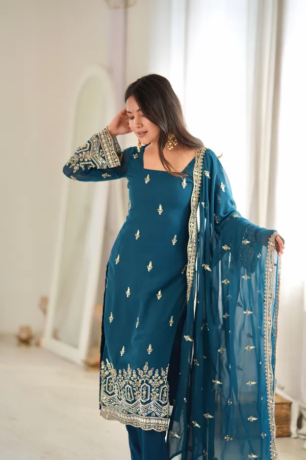 Teal_Faux_Georgette_Straight_Kurta_Set_For_Women