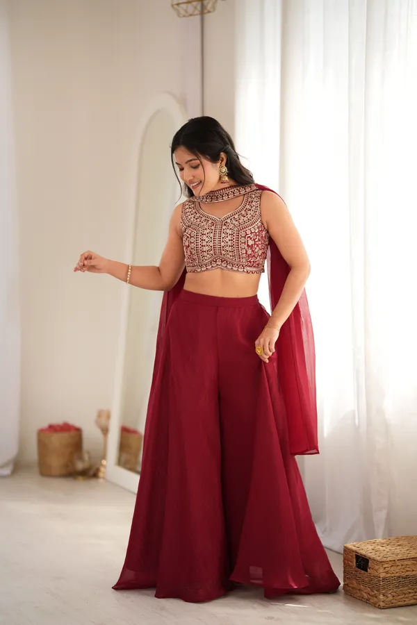 Maroon_Embroidered_Lehenga_Choli_Set_For_Women