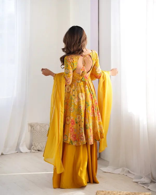 Yellow_Floral_Print_Anarkali_Suit_Set_For_Women