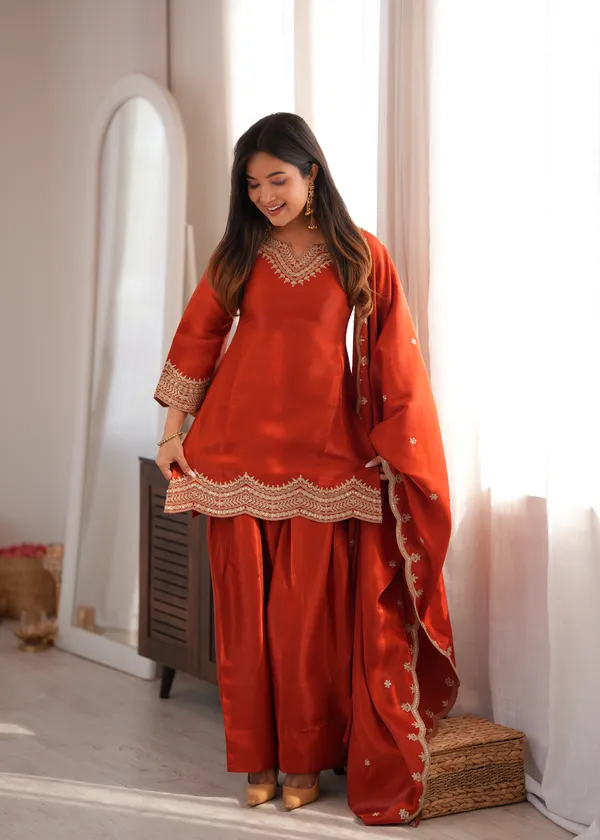 Red_Embroidered_Straight_Fit_Suit_Set_For_Women