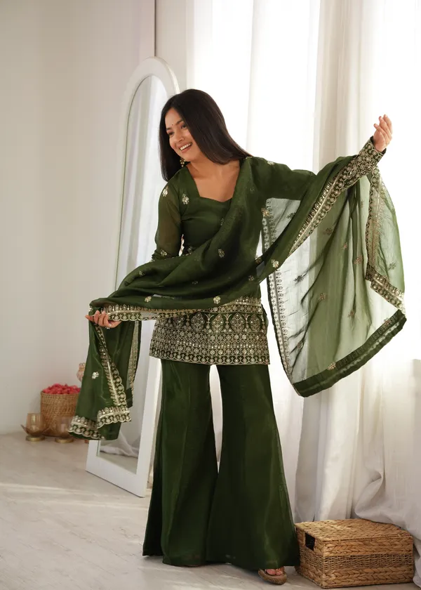 Green_Embroidered_Kurta_Palazzo_Set_For_Women