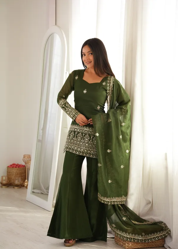 Green_Embroidered_Kurta_Palazzo_Set_For_Women