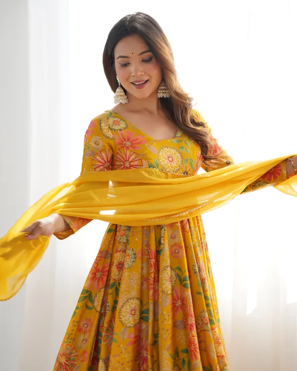 Yellow_Floral_Print_Anarkali_Suit_Set_For_Women
