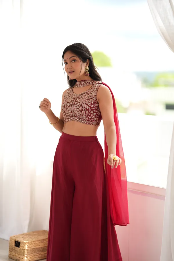 Maroon_Embroidered_Lehenga_Choli_Set_For_Women