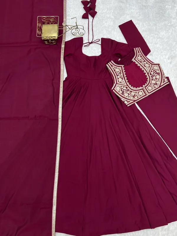 Wine_Embroidered_Anarkali_Suit_Set_for_Women