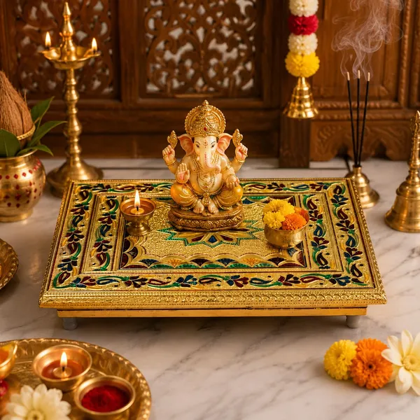 Wooden_Pooja_Chowki_With_Aluminium_Foil_Design