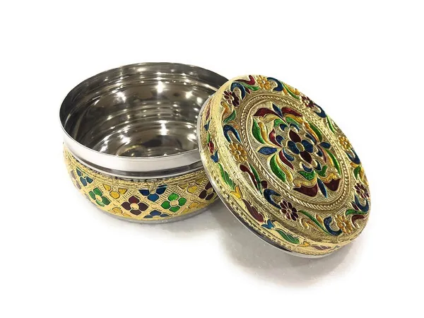 Stainless_Steel_Decorative_Container_With_Meenakari_Work