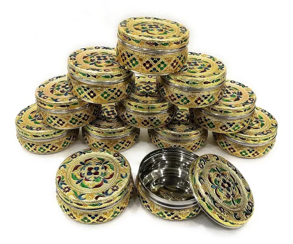 Stainless_Steel_Decorative_Container_With_Meenakari_Work