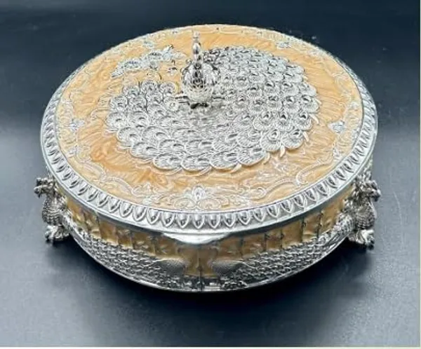German_Silver_Dry_Fruit_Box_With_Partitions