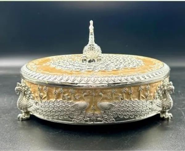 German_Silver_Dry_Fruit_Box_With_Partitions