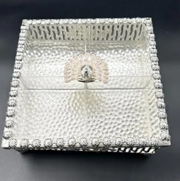 German_Silver_Dry_Fruit_Box_With_Partitions