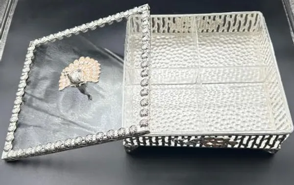 German_Silver_Dry_Fruit_Box_With_Partitions