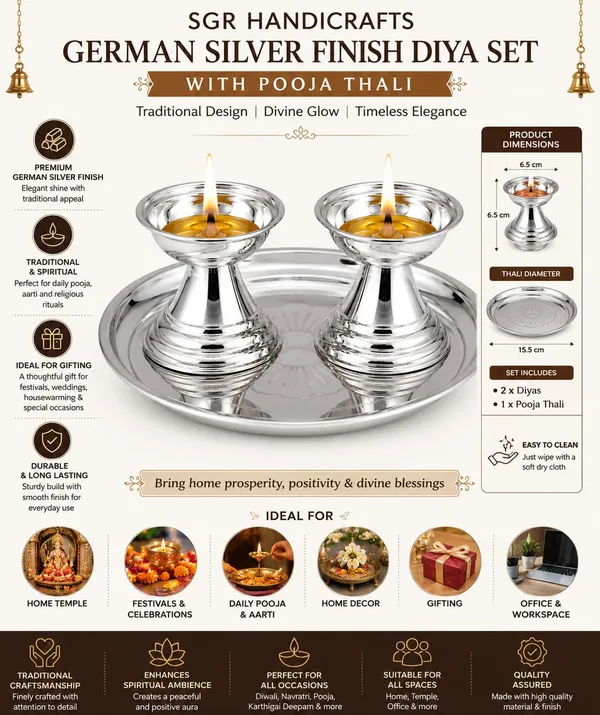 German_Silver_Diya_Set_With_Pooja_Thali
