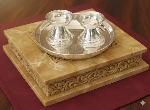 German_Silver_Diya_Set_With_Pooja_Thali