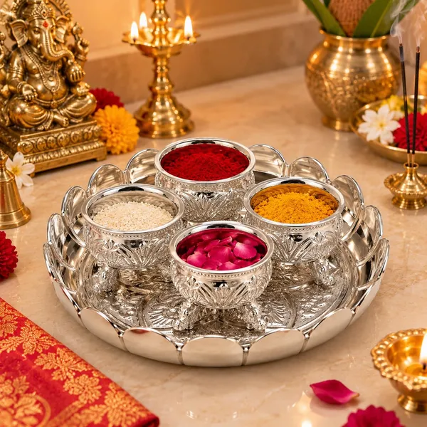 German_Silver_Pooja_Thali_Set_With_Bowls