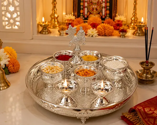 German_Silver_Pooja_Thali_Set_With_Bowls_And_Diyas