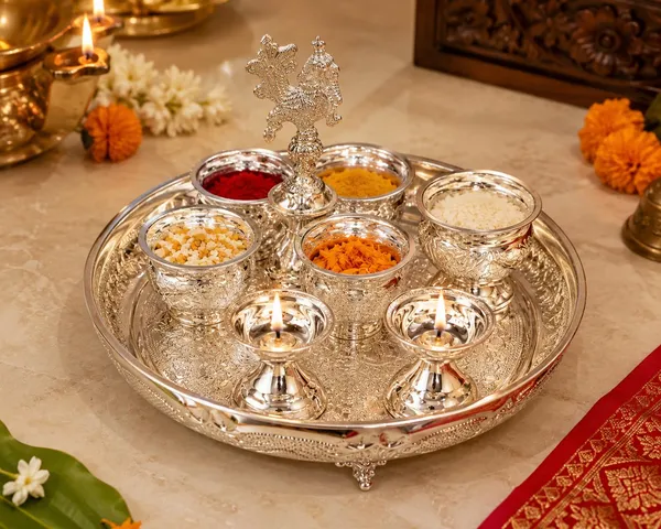 German_Silver_Pooja_Thali_Set_With_Bowls_And_Diyas