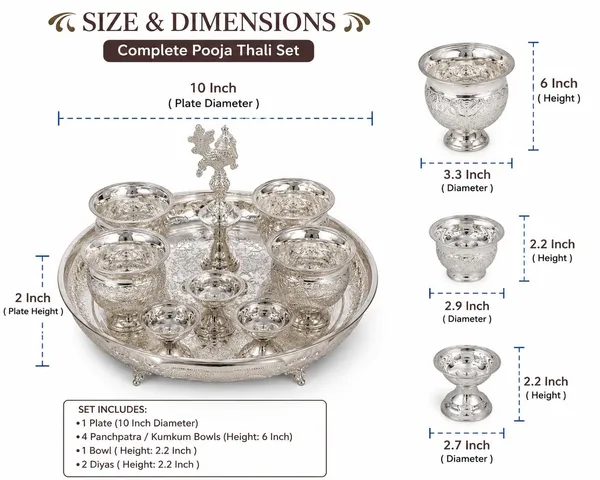 German_Silver_Pooja_Thali_Set_With_Bowls_And_Diyas