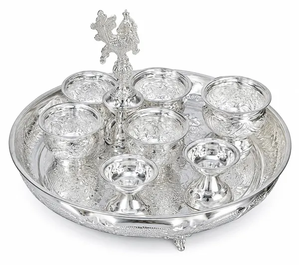 German_Silver_Pooja_Thali_Set_With_Bowls_And_Diyas